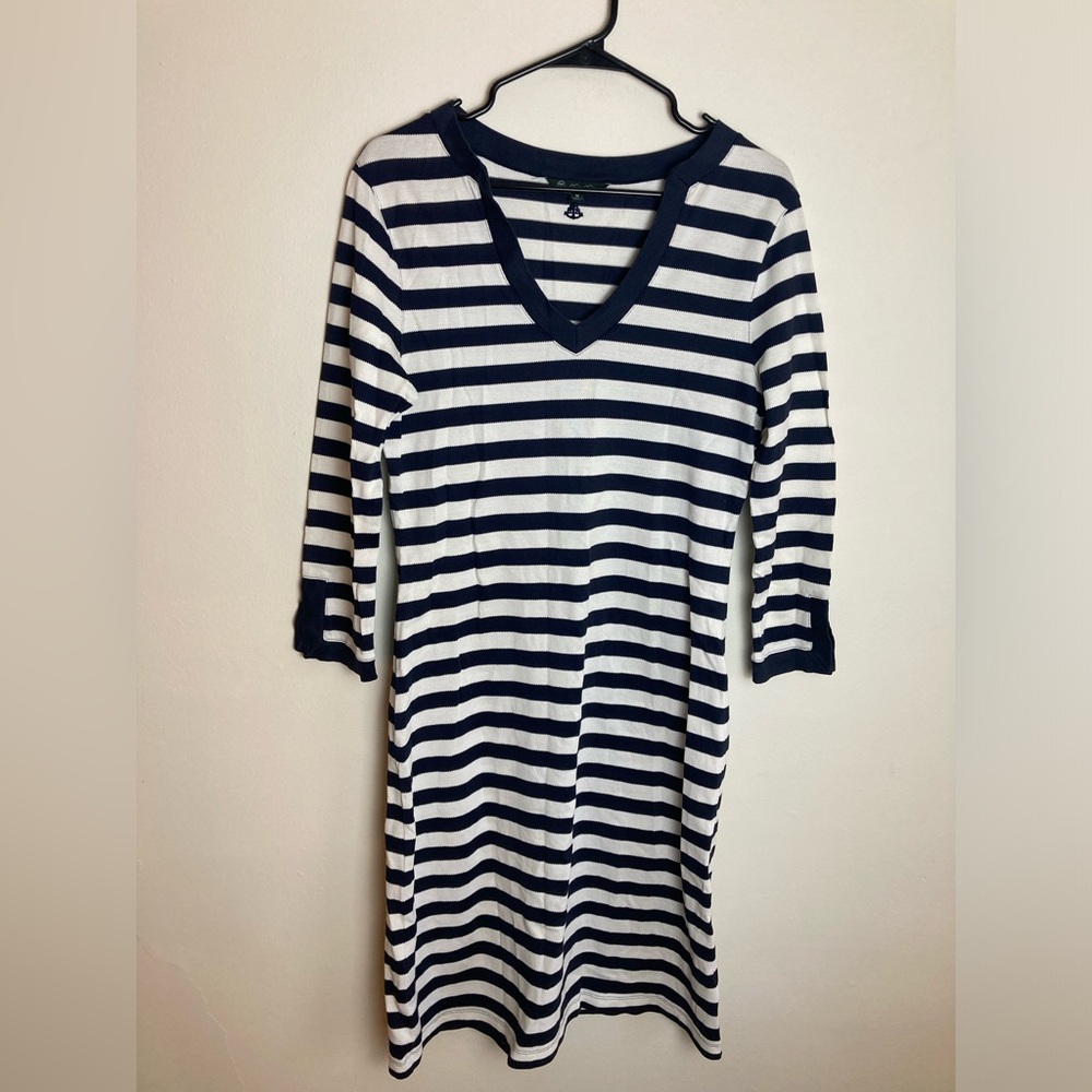 Brooks Brothers Striped Nautical Dress Size M Women’s Blue White 3/4 Sleeve